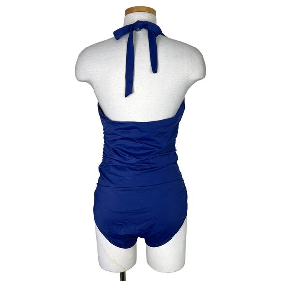 Victorias Secret The Forever One Piece Navy Blue Swimsuit Ruched Halter Large - Picture 2 of 5